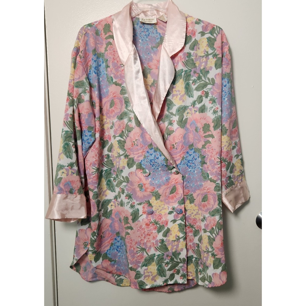 Victoria's Secret Vtg Gold Label Double Breasted Nightshirt Pink Floral Small‎